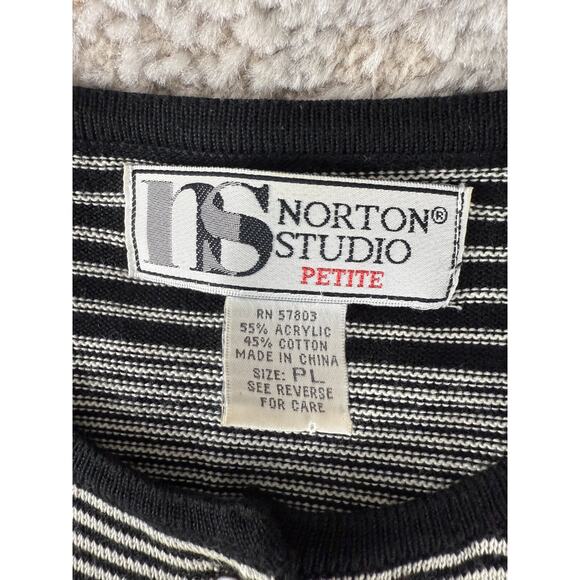 Norton Studio Petite Size PL Striped Casual Button Cardigan Sweater Black White - Picture 8 of 10